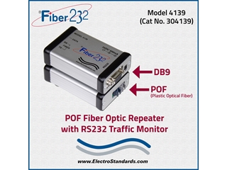Model 4139, Cat#304139 POF Plastic Optical Fiber to RS232 Converter Links Controllers to Kiosks / Terminals / Devices