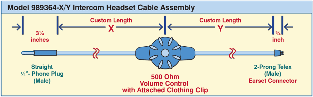 Model 989364-XY Intercom Headset Cable Assembly drawing