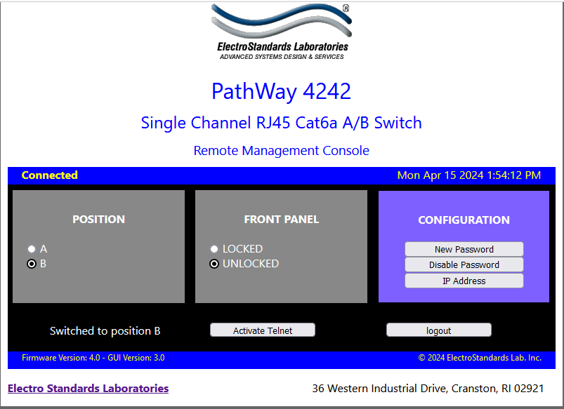 PathWay® Model 4242 Main GUI 