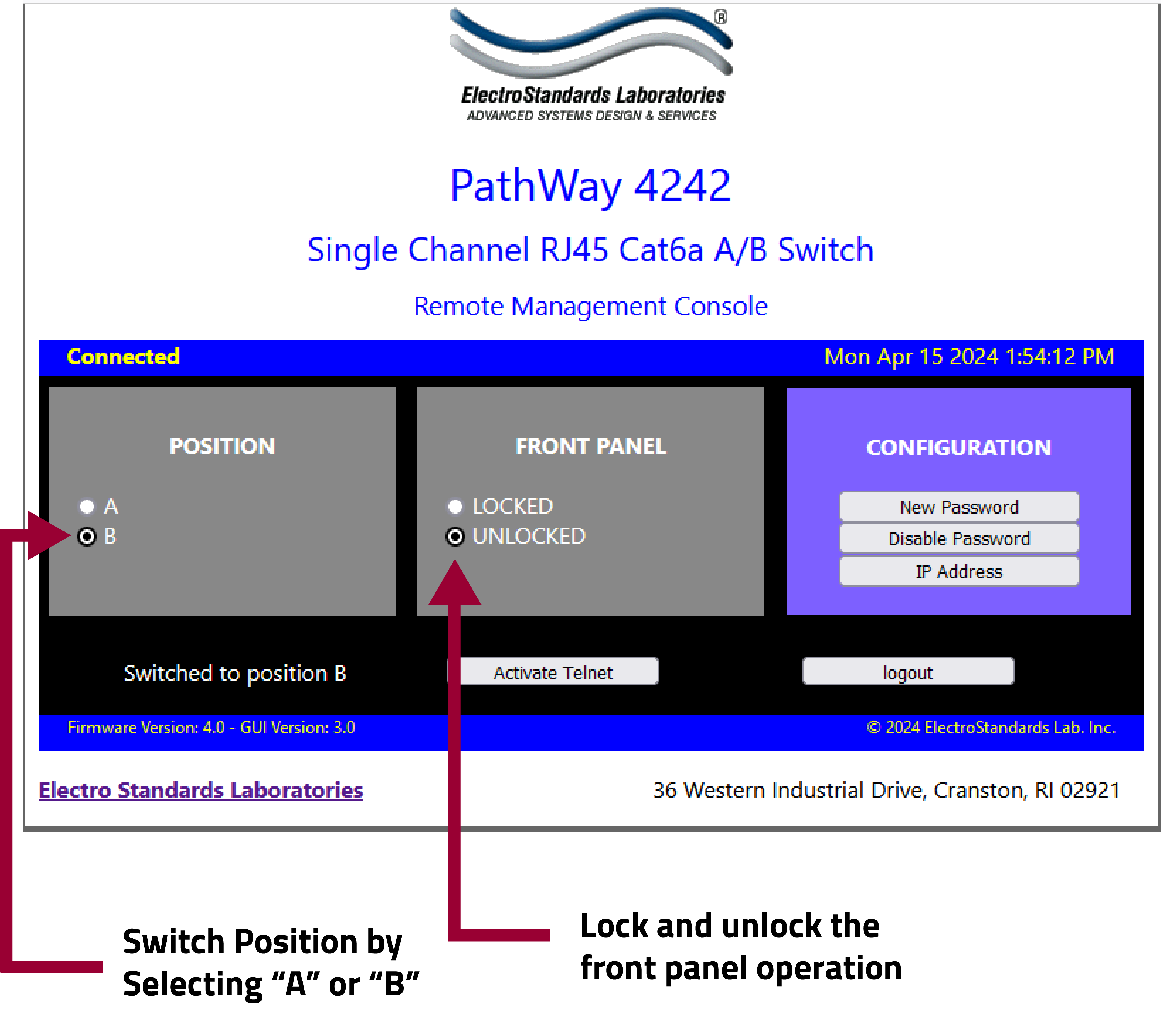 PathWay® Model 4242 Change Switch position from the GUI