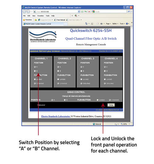 QuickSwitch 6254 Main panel Graphical User Interface