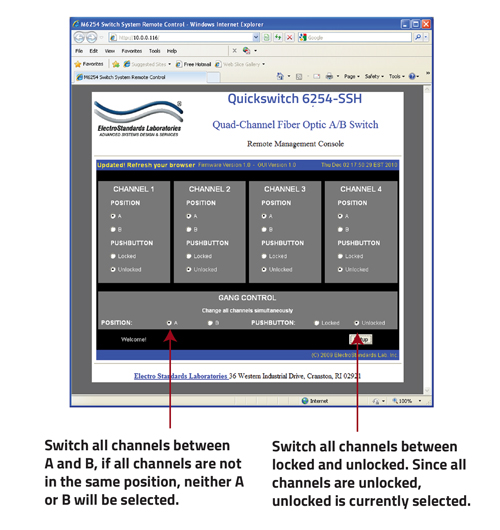 QuickSwitch 6254 Quad Channel GUI control via gang commands